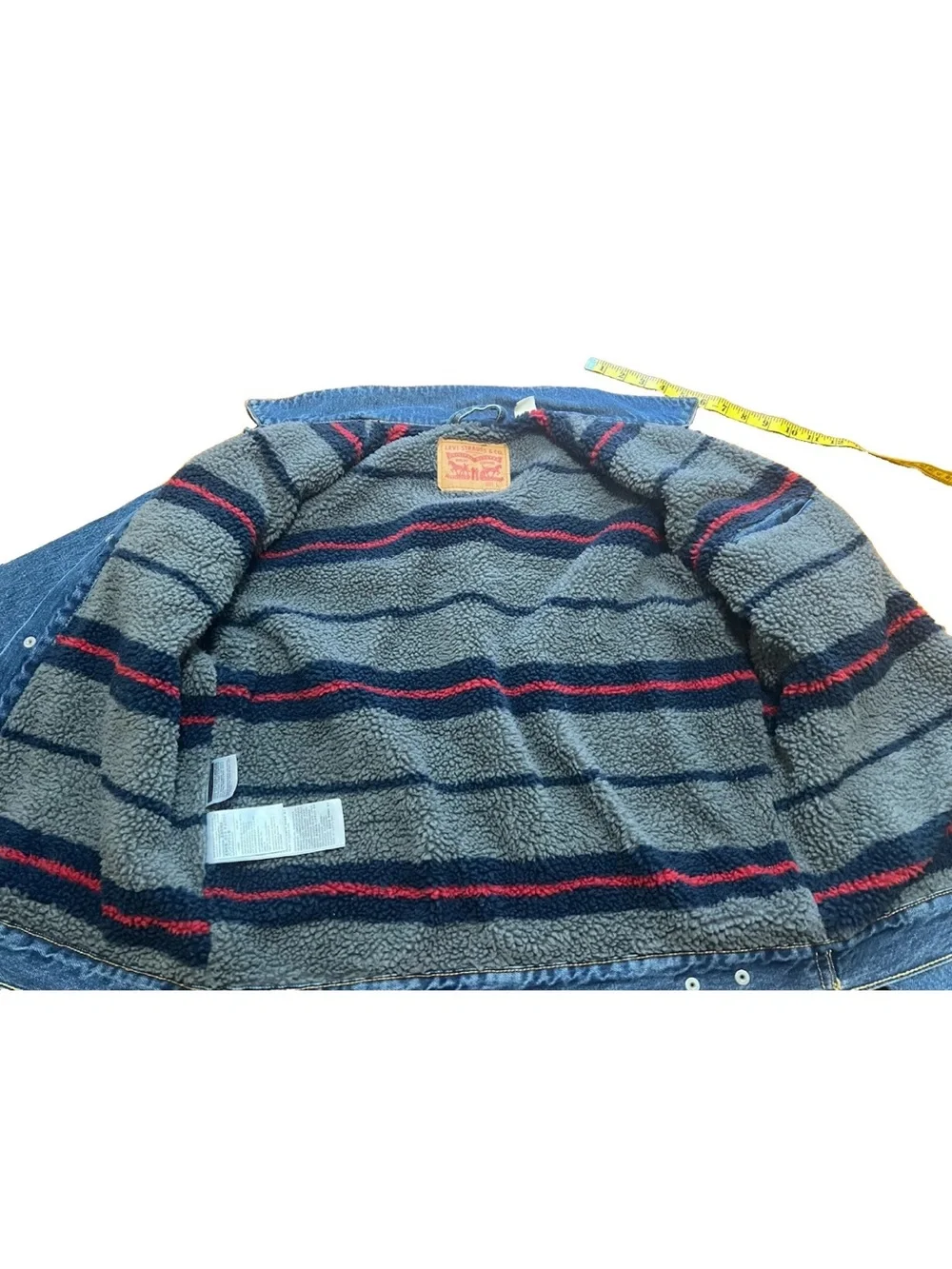 Levi’s 57696-0000 Sherpa Trucker Jacket Men’s L Gray Stripe Blanket Lined EUC